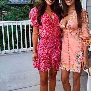 Tanya Taylor Zora Silk Floral Shirred Ruffle Drop Waist Mini Dress Size 2